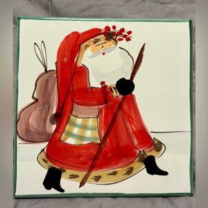 Vietri Old St. Nick Outdoorsman Square Trivet,hand-painted in Tuscany, Italy.